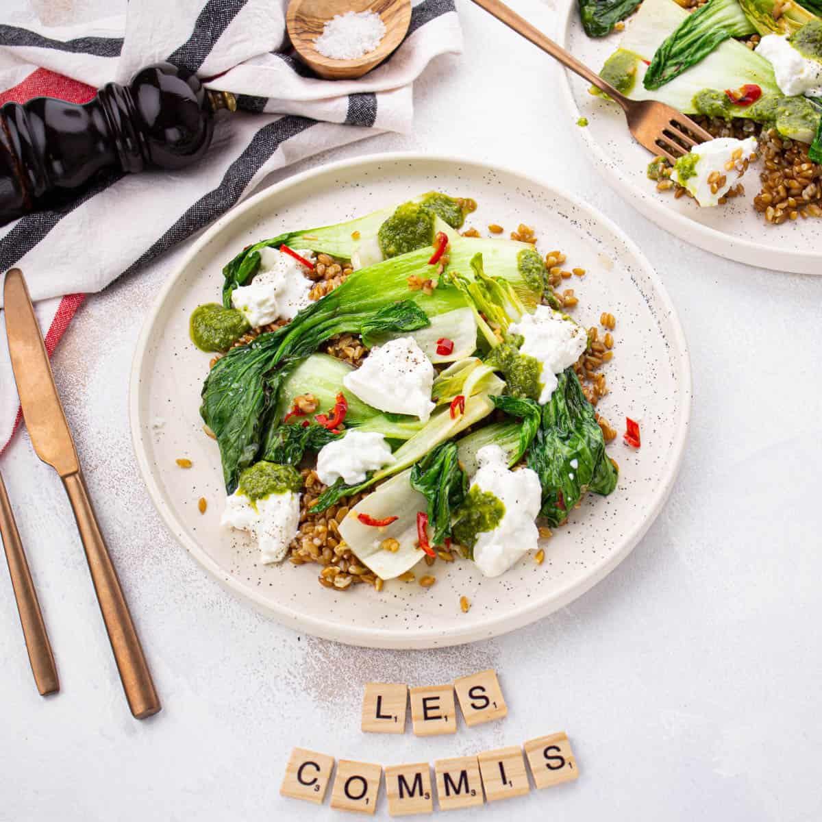 Salade d’Épeautre au Pak Choï Poêlé & Burrata