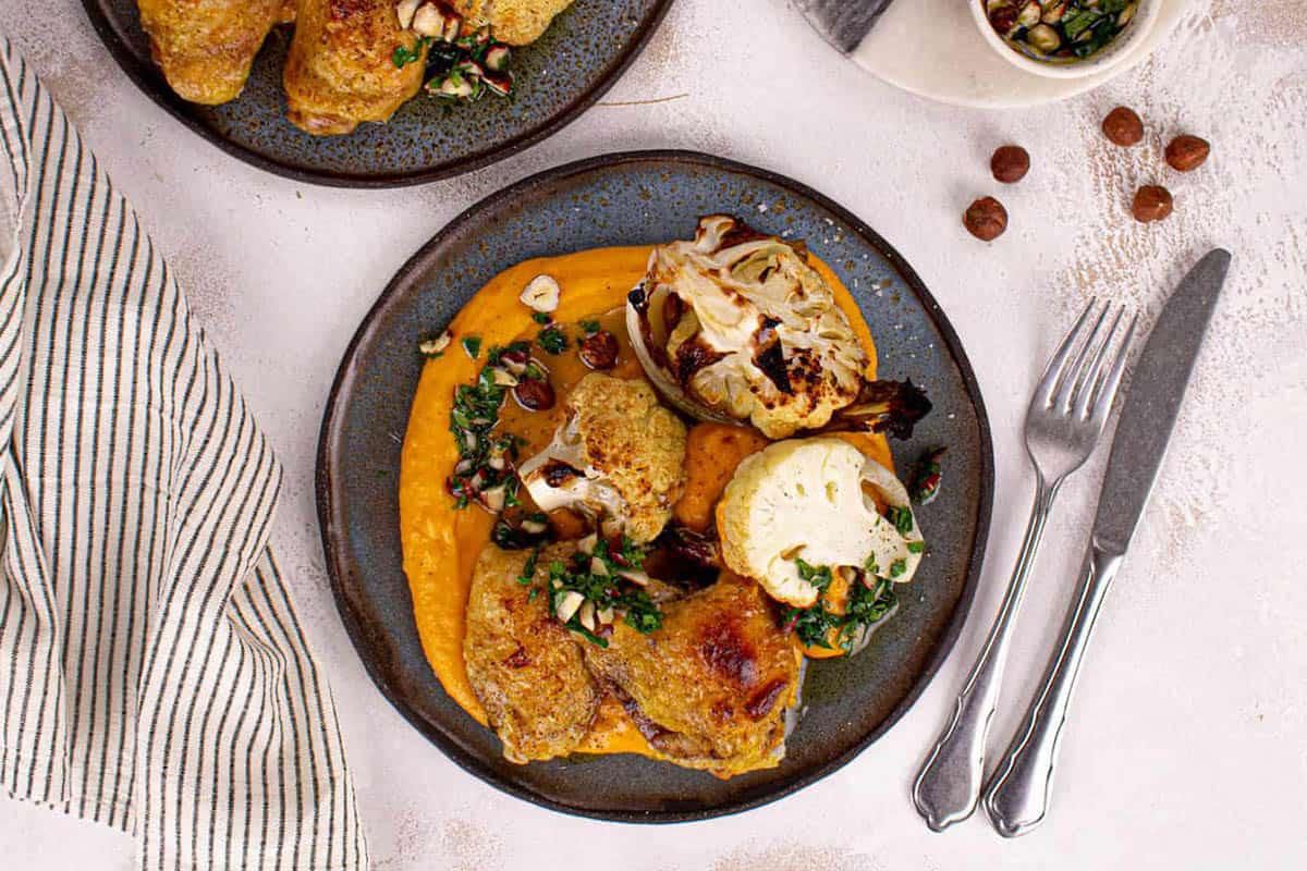 Poulet Rôti, Purée & Pesto de Persil aux Noisettes