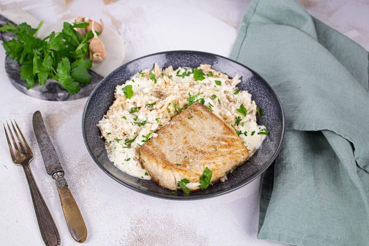 Poisson de la Criée & Pâtes Orzo crémeuses