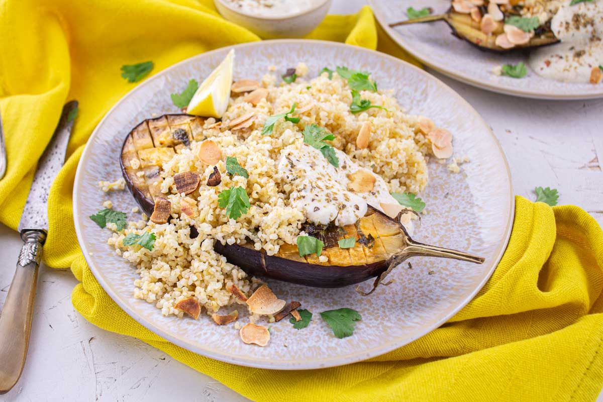 Aubergines à la Chermoula & Boulgour