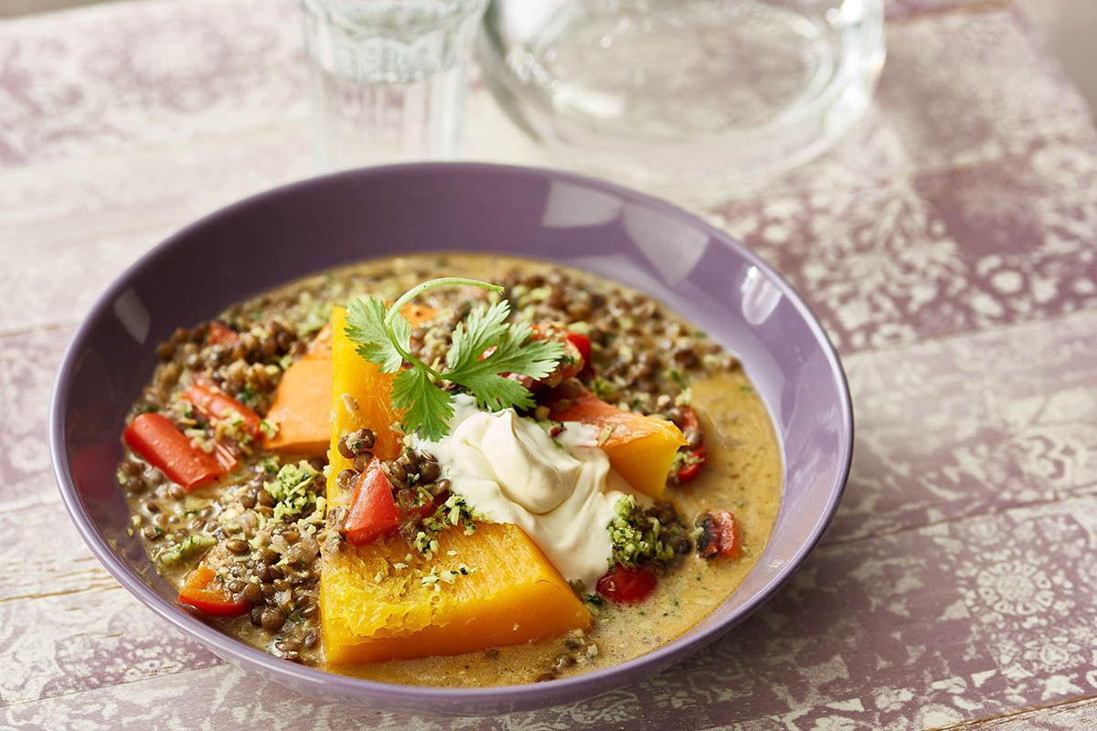 Lentilles au Curry et Butternut à la Vapeur