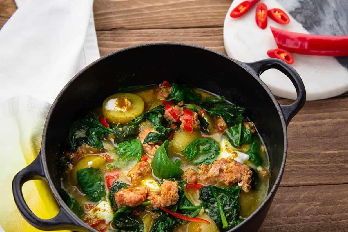 Mijoté de Porc au Curry Pommes de Terre & Épinards