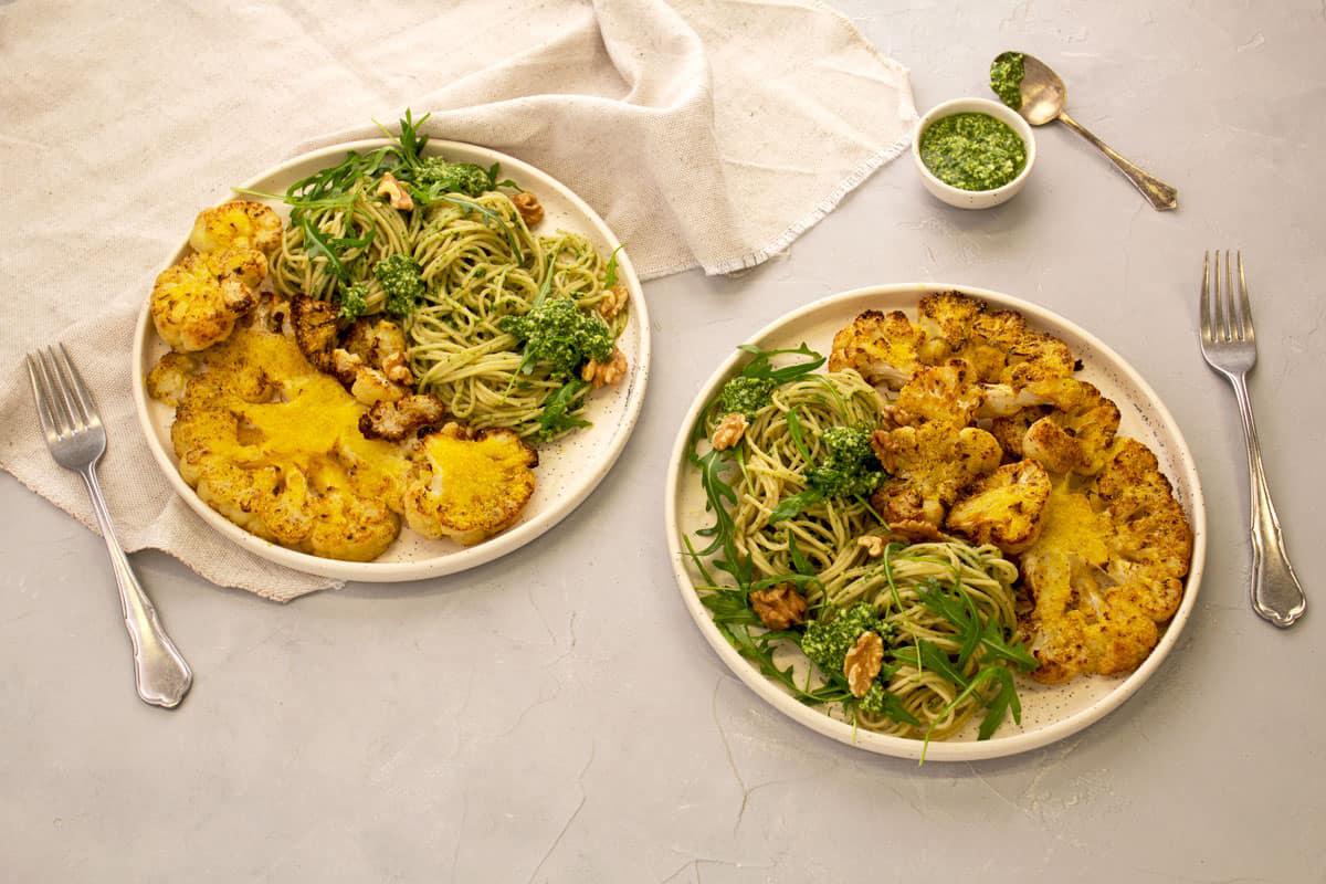 Crispy Chou-Fleur & Spaghetti au Pesto