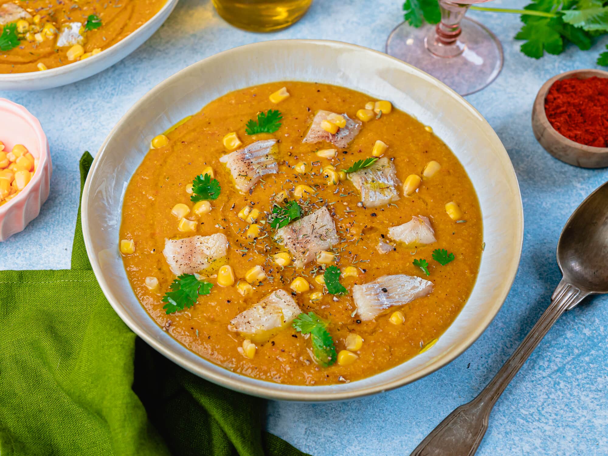 Velouté de Maïs au Paprika fumé & Poisson de la Criée